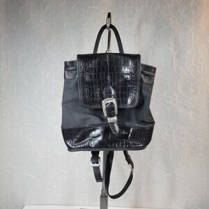 Brighton Monica Mini Backpack Black Nylon Leather Reptile Emboss Western Buckle‎